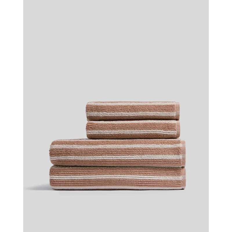 2+2 Organic Resort Stripe Bath Bundle -  Adobe with Butter