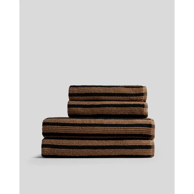 2+2 Organic Resort Stripe Bath Bundle - Camel with Soft Black
