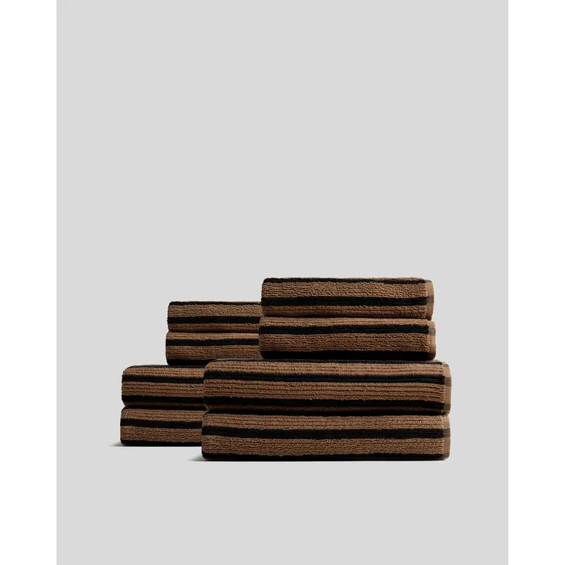 4+4 Organic Resort Stripe Bath Bundle - Camel with Soft Black