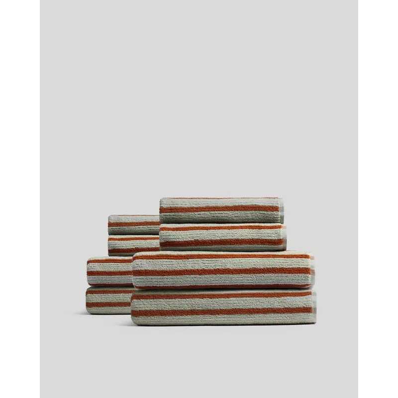 4+4 Organic Resort Stripe Bath Bundle -  Sage with Russet