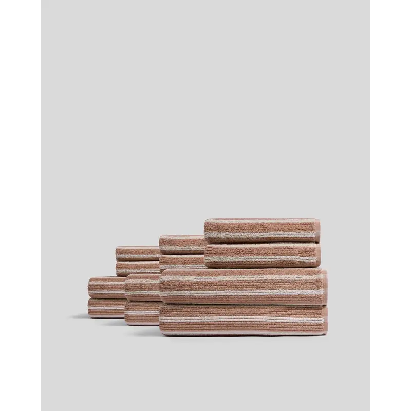 6+6 Organic Resort Stripe Bath Bundle -  Adobe with Butter