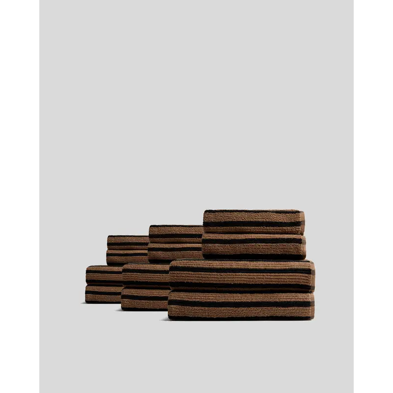 6+6 Organic Resort Stripe Bath Bundle - Camel with Soft Black