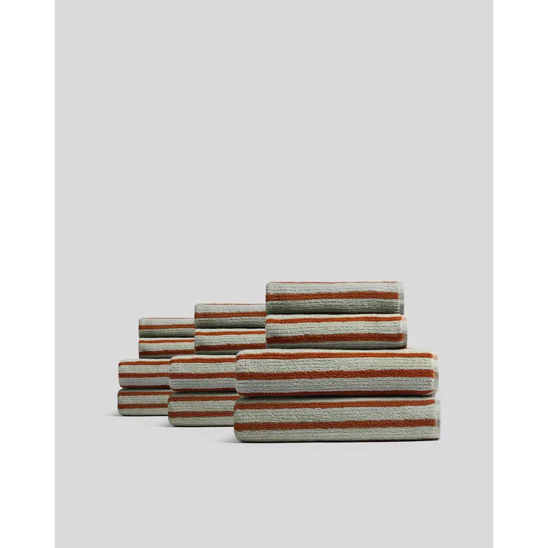 6+6 Organic Resort Stripe Bath Bundle -  Sage with Russet