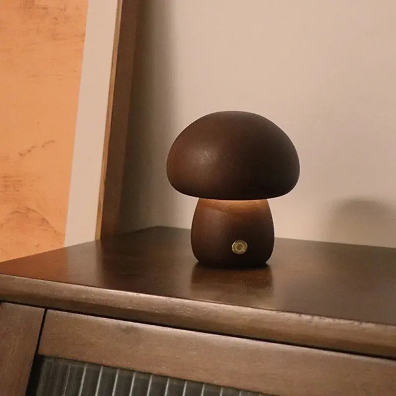LED Mushroom Night Light  Touch Sensor Wood Bedside Lamp