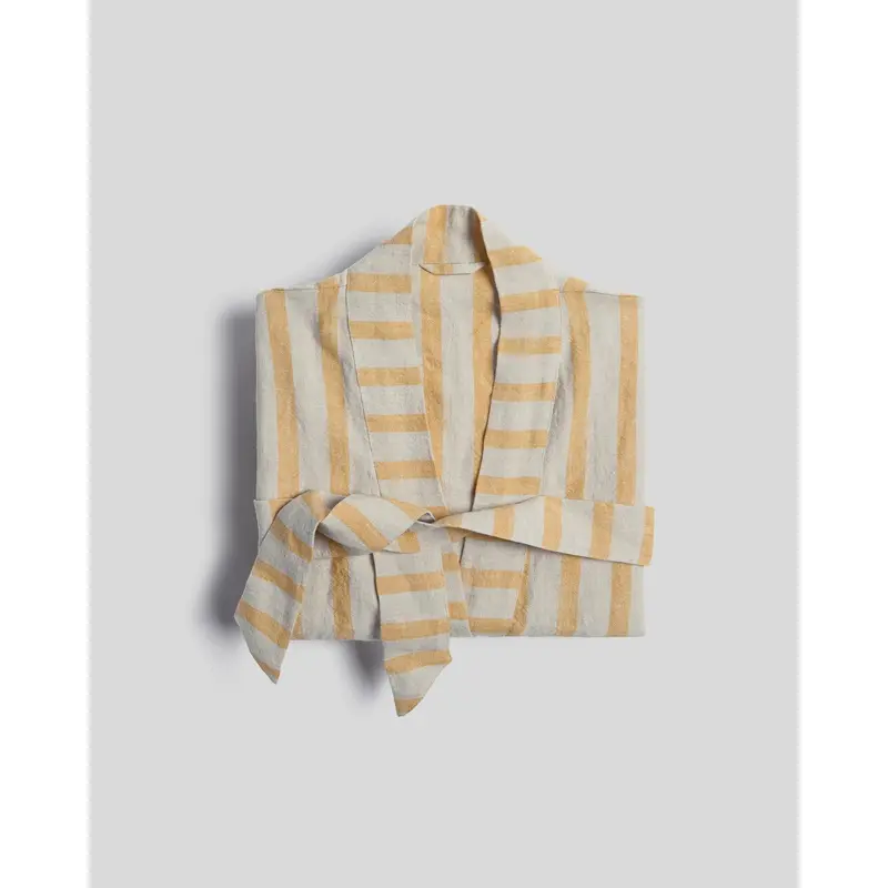 Linen Stripe Robe (Natural with Yellow)