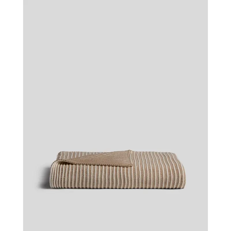 Organic Two Tone Rib Knit Throw (Cream and Flax)
