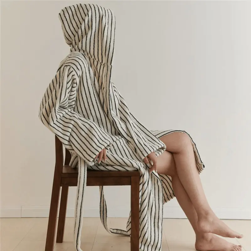 Fine Stripe Cloak Jacquard 100% Organic Cotton Bathrobe