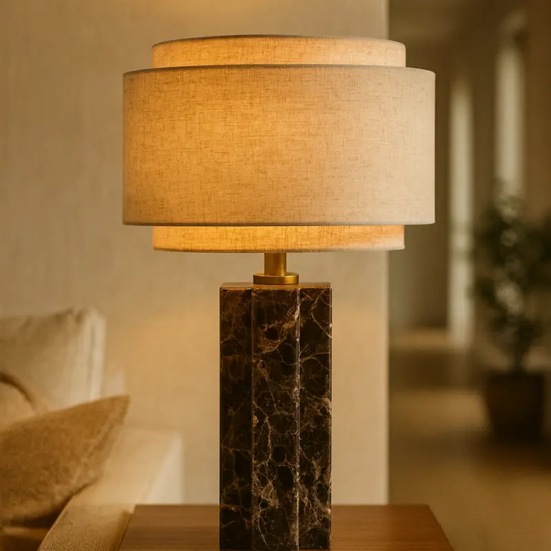 Marbella Marble Table Lamp  Timeless Stone Base with Fabric Shade
