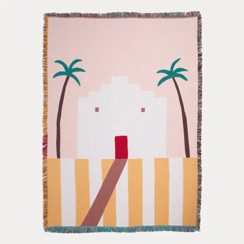 Seacasa Cotton Throw Blanket  Seaside House Tapestry & Picnic Mat