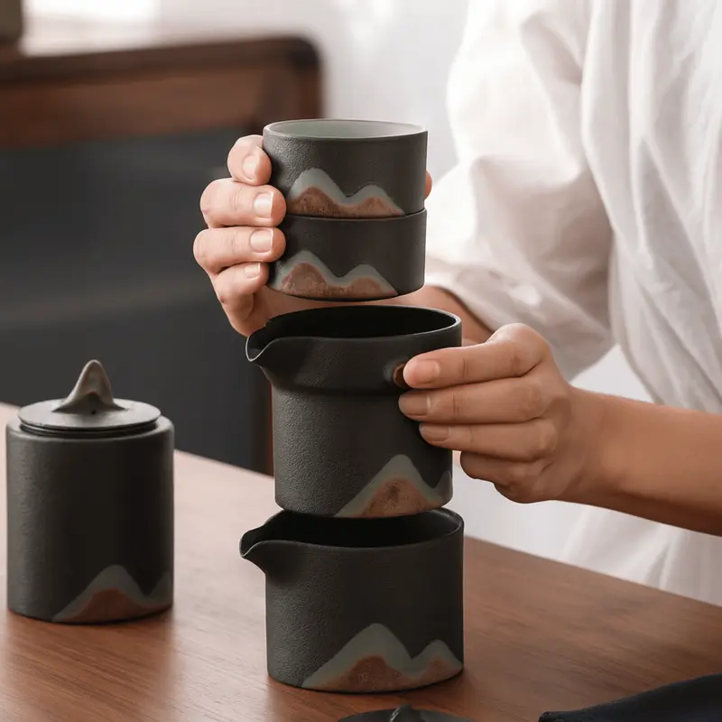 YamaCeremoni Hand-Painted Mountain Tea Set