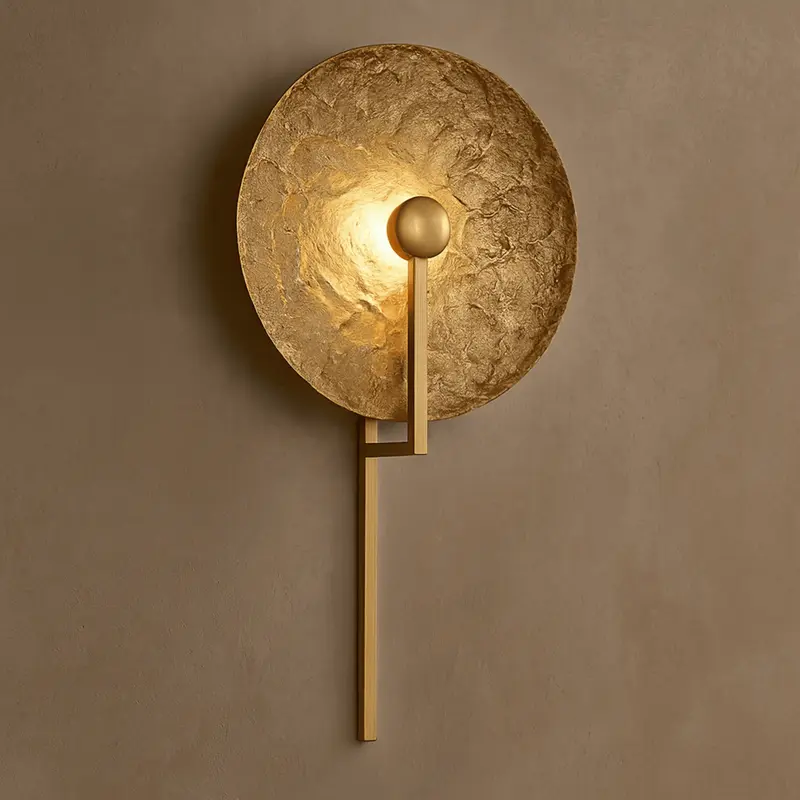 AureaSol Brass Wall Light  Copper Textured Disc