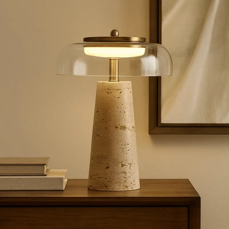 Lunara Travertine Glass Table Lamp