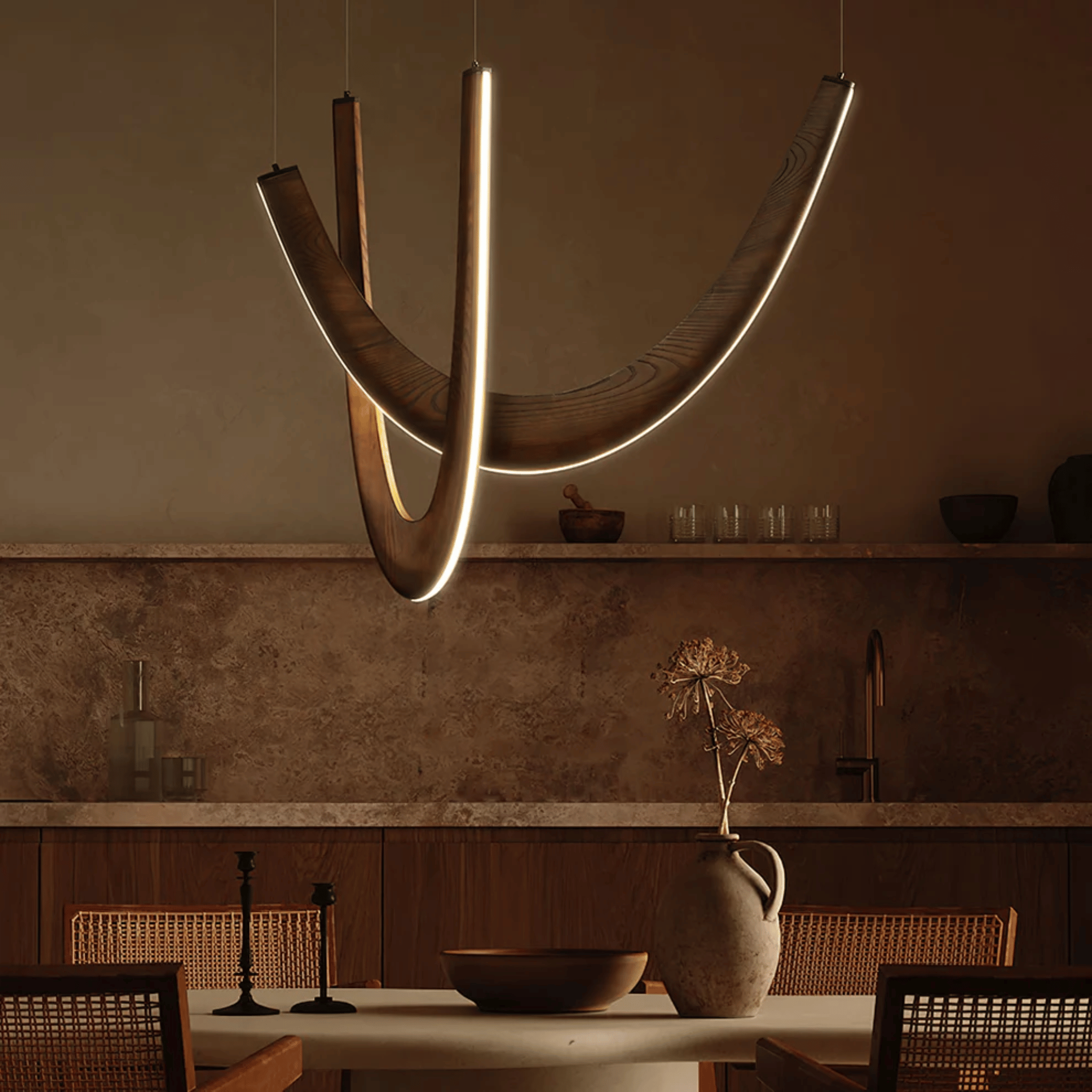 Arcuo U-Shaped Wooden LED Pendant Light