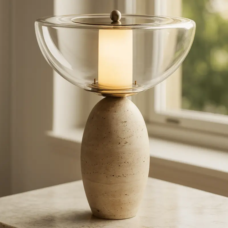 LumoCave Travertine Glass Table Lamp