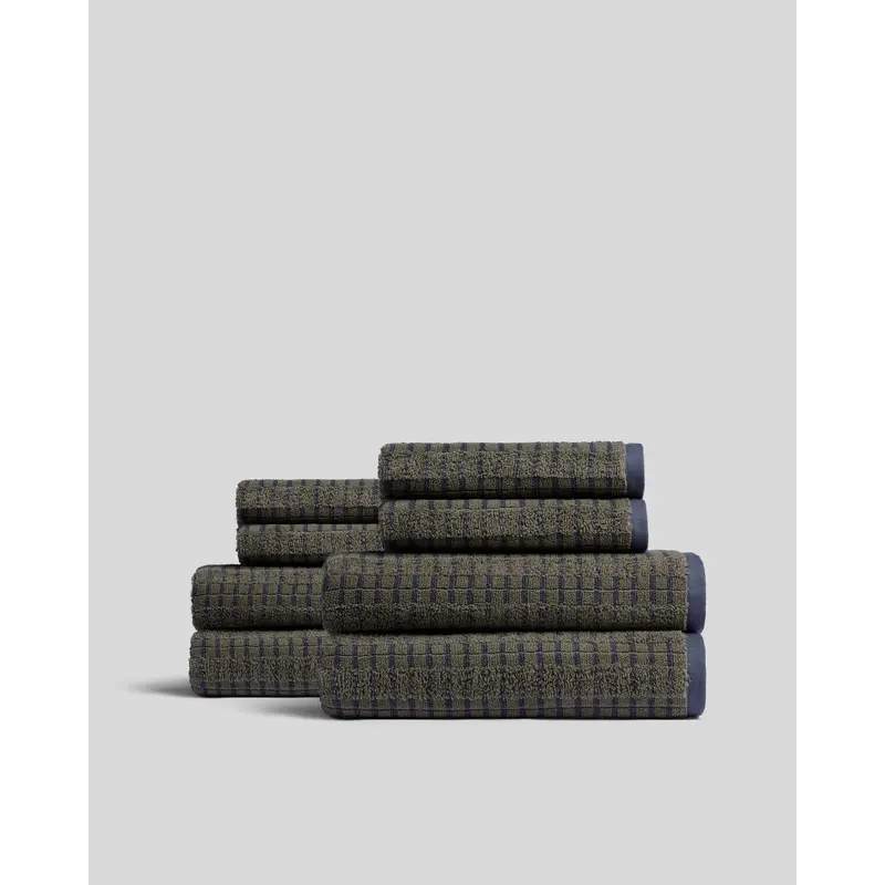 4+4 Organic Ladder Stripe Bath Bundle - Moss and Dusk