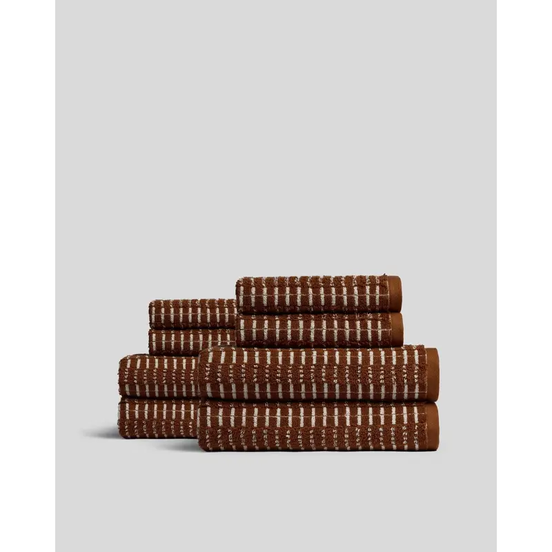 4+4 Organic Ladder Stripe Bath Bundle - Tobacco and Cream