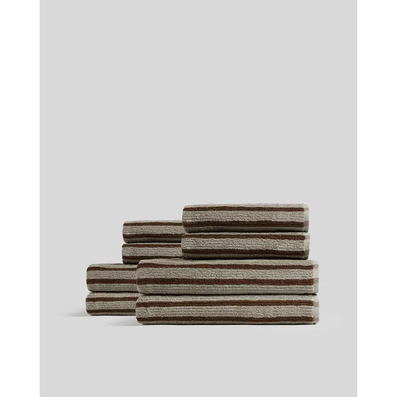 4+4 Organic Resort Stripe Bath Bundle - Moss with Java