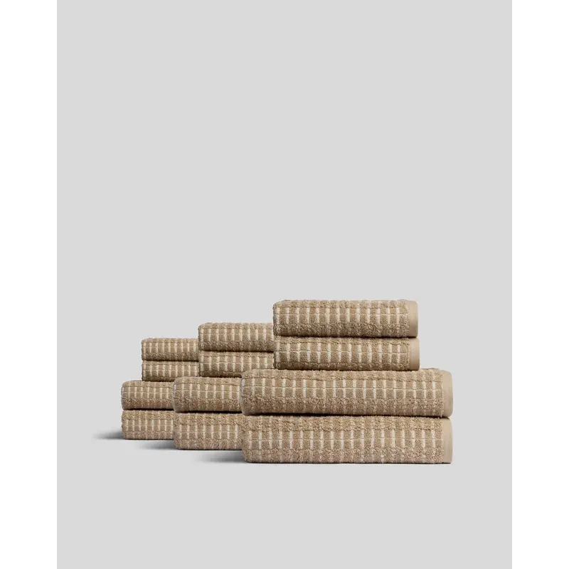 6+6 Organic Ladder Stripe Bath Bundle - Toast and Natural