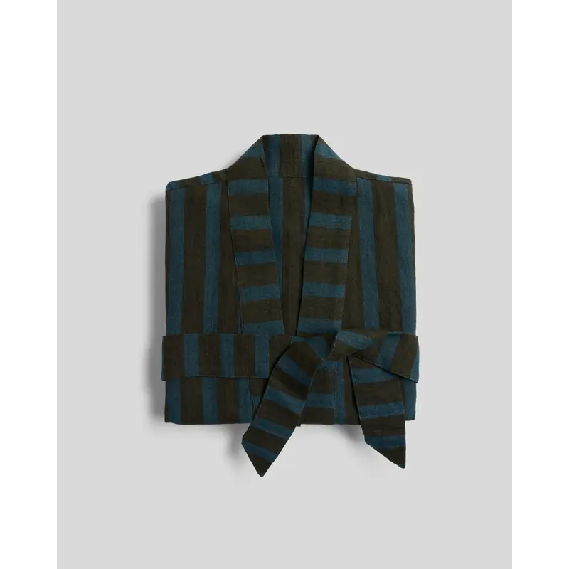 Linen Stripe Robe (Evergreen and Peacock)