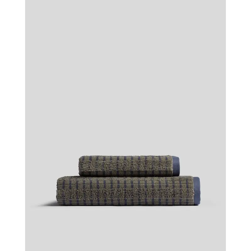 Organic Ladder Stripe Towels (Moss and Dusk)