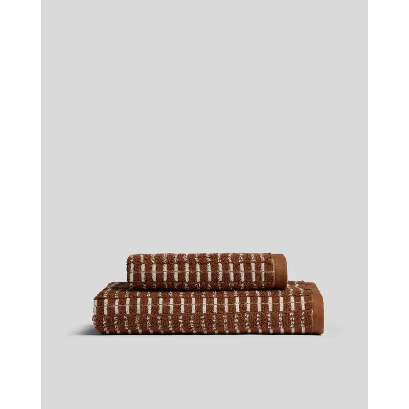 Organic Ladder Stripe Towels (Tobacco and Cream)