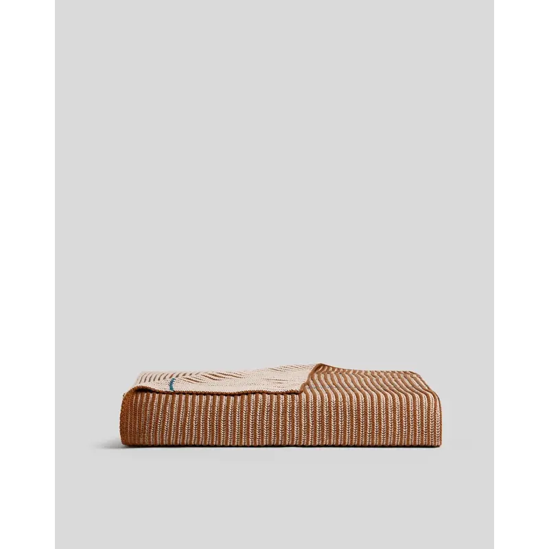 Organic Two Tone Rib Knit Throw (Bone and Tobacco)