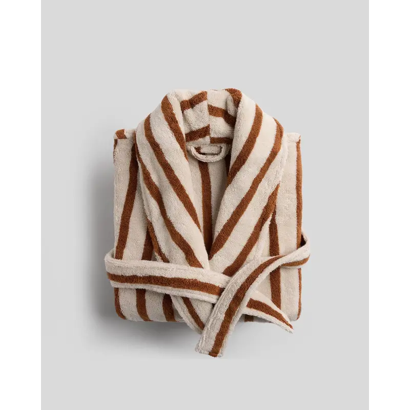 Terry Stripe Robe (Bone and Tobacco)