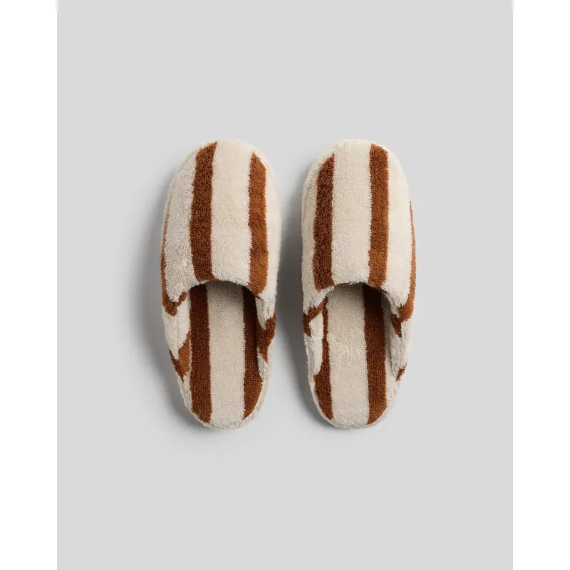 Terry Stripe Slippers (Bone and Tobacco)