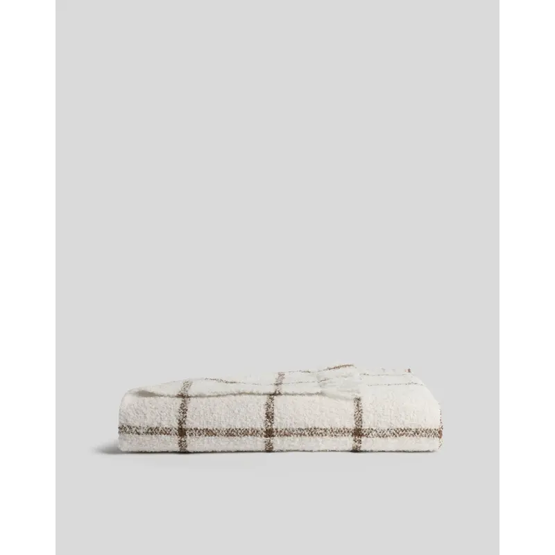 Alpaca Boucle Windowpane Throw (Cream with Tobacco)