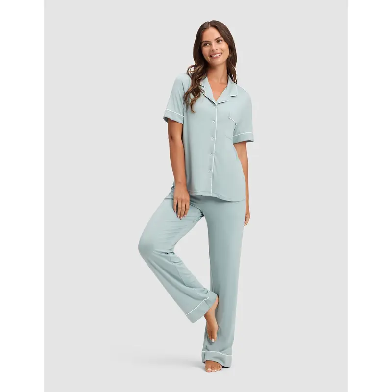 Women's Bamboo Stretch-Knit Short Sleeve & Pant Pajama Set