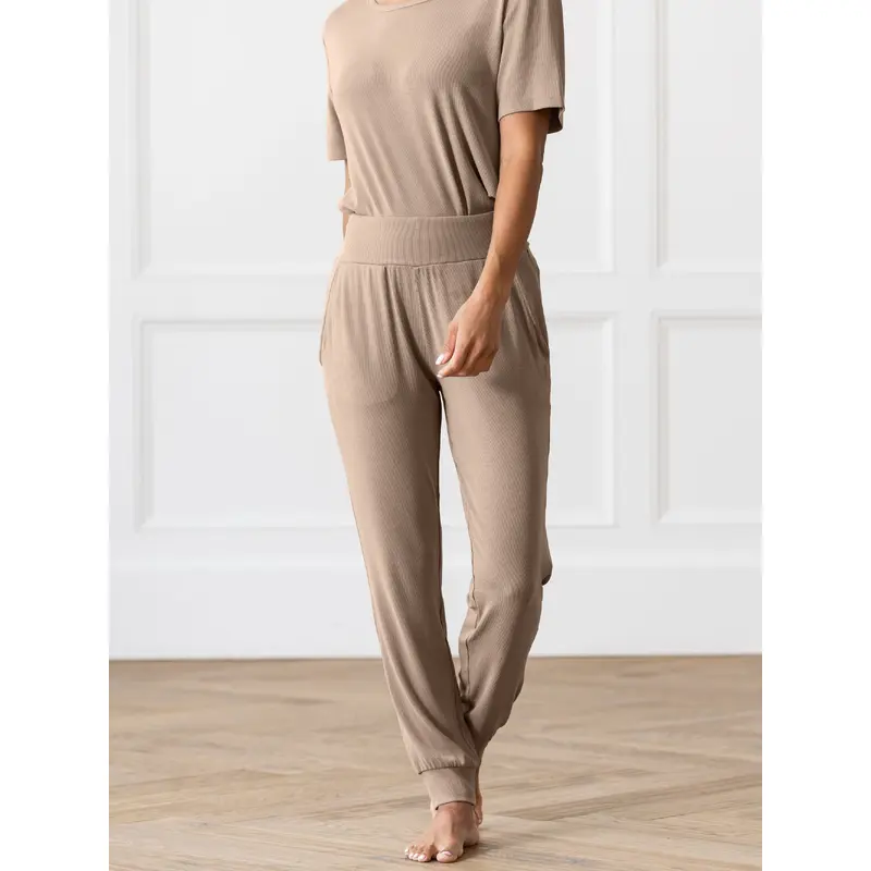 Womens Bamboo Rib-Knit Jogger Pants - Last Chance