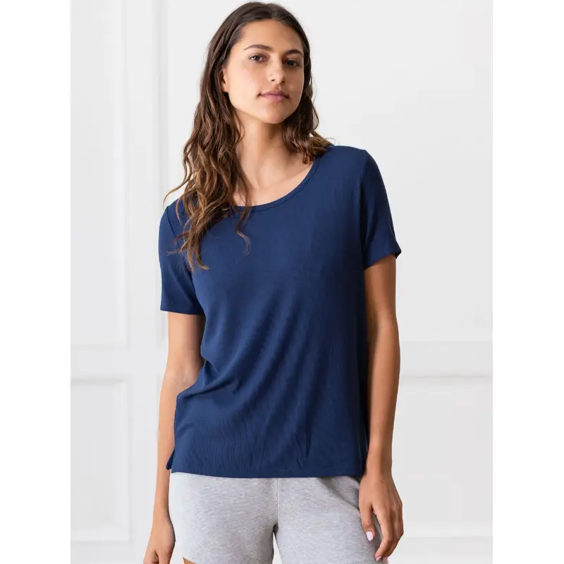 Womens Bamboo Rib-Knit Short Sleeve Lounge Top
