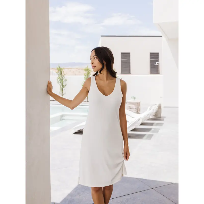 Womens Bamboo Rib-Knit V-Neck Tank Lounge Dress - Last Chance