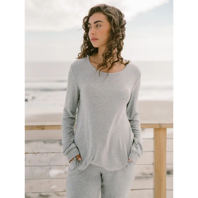 Women's Bamboo Rib-Knit Long Sleeve Lounge Top - Wholesale