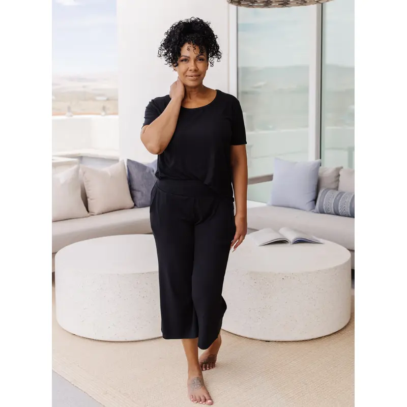 Women's Bamboo Rib-Knit Short Sleeve Lounge Top - Wholesale