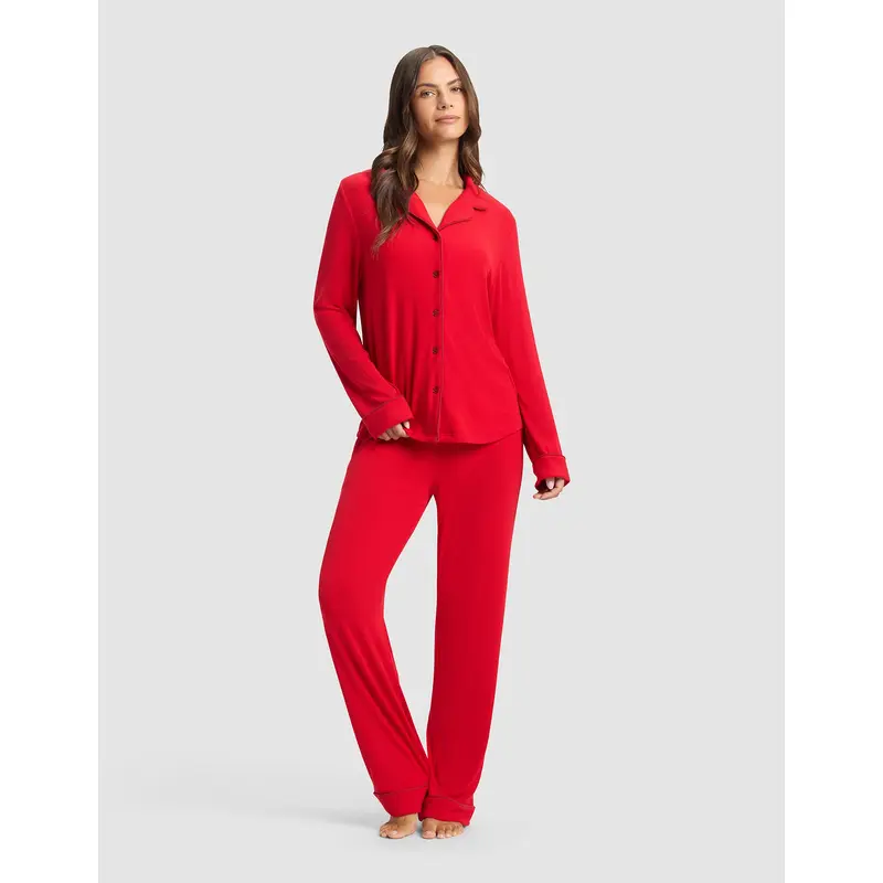Women's Bamboo Rib-Knit Classic Long Sleeve Pajama Set