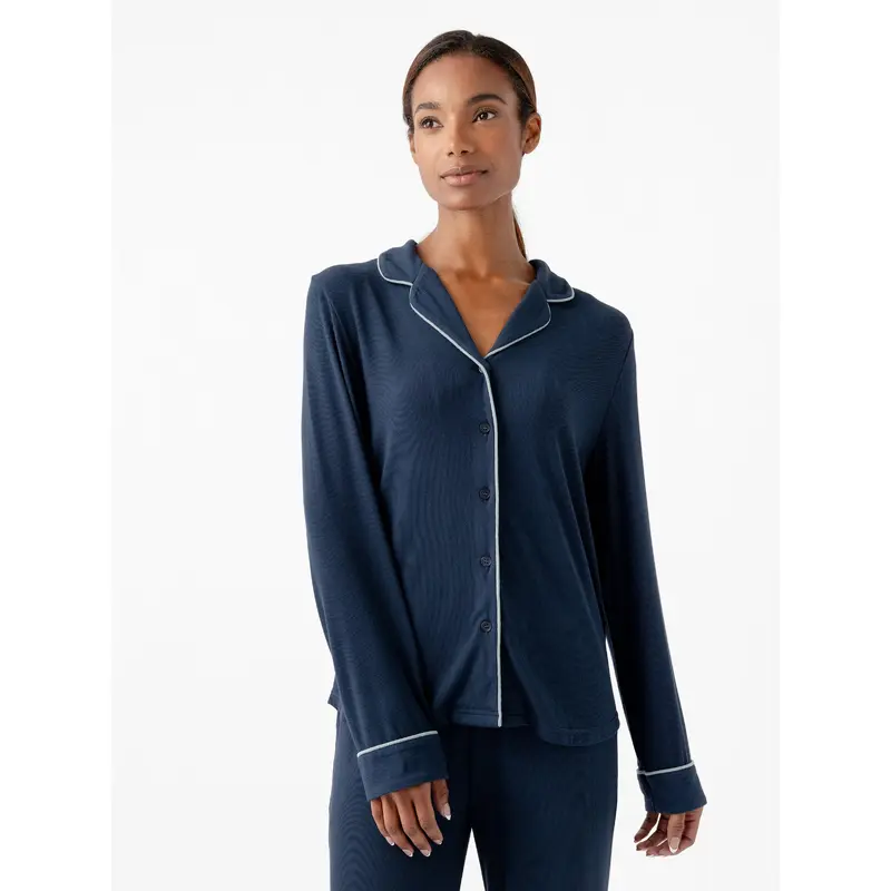 Women's Bamboo Rib-Knit Classic Long Sleeve Pajama Top - Last Chance