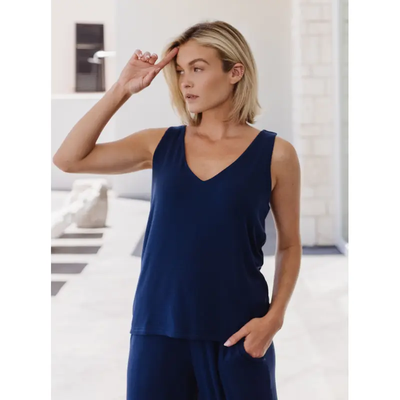 Womens Bamboo Rib-Knit V-Neck Lounge Tank - Last Chance