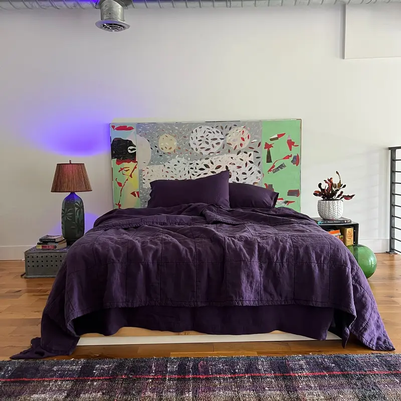 Aubergine Quilted Linen Coverlet