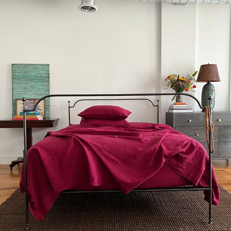 Burgundy Linen Sheet Set