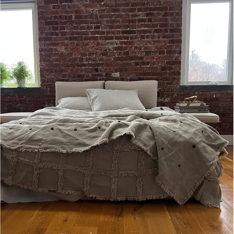 Fringed Belgian Linen Textile Art