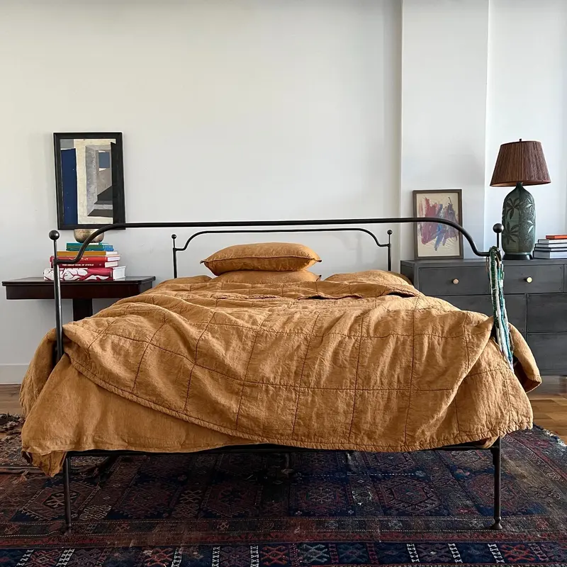 Harvest Gold Quilted Linen Coverlet