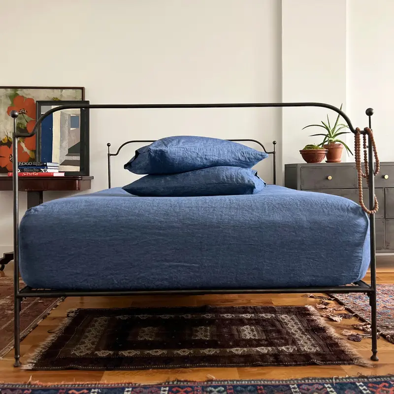 Indigo Linen Fitted Sheet
