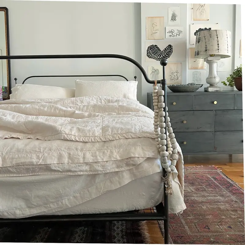 Ivory Quilted Linen Coverlet