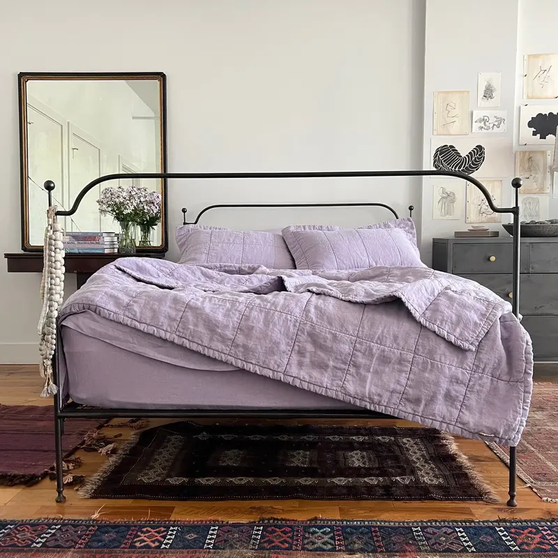 Lavender Quilted Linen Coverlet