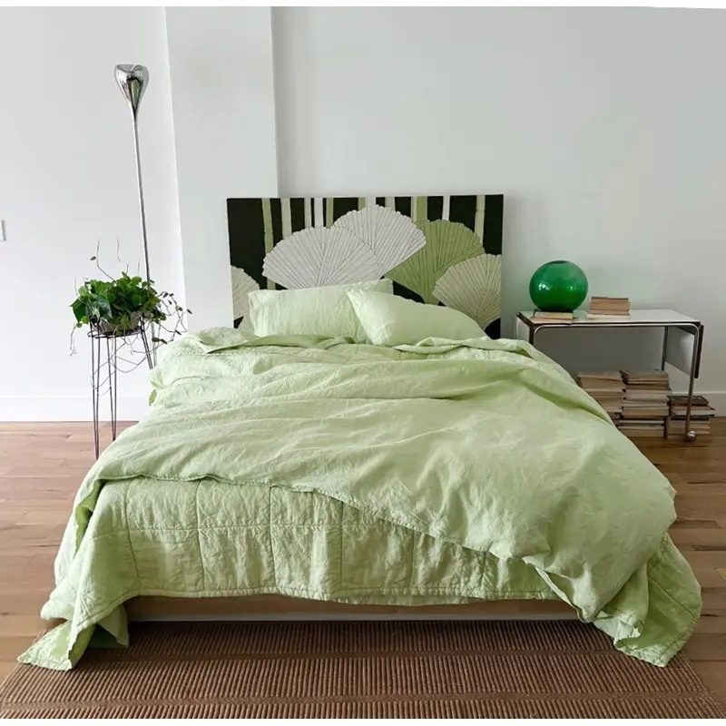 Mint Quilted Linen Coverlet