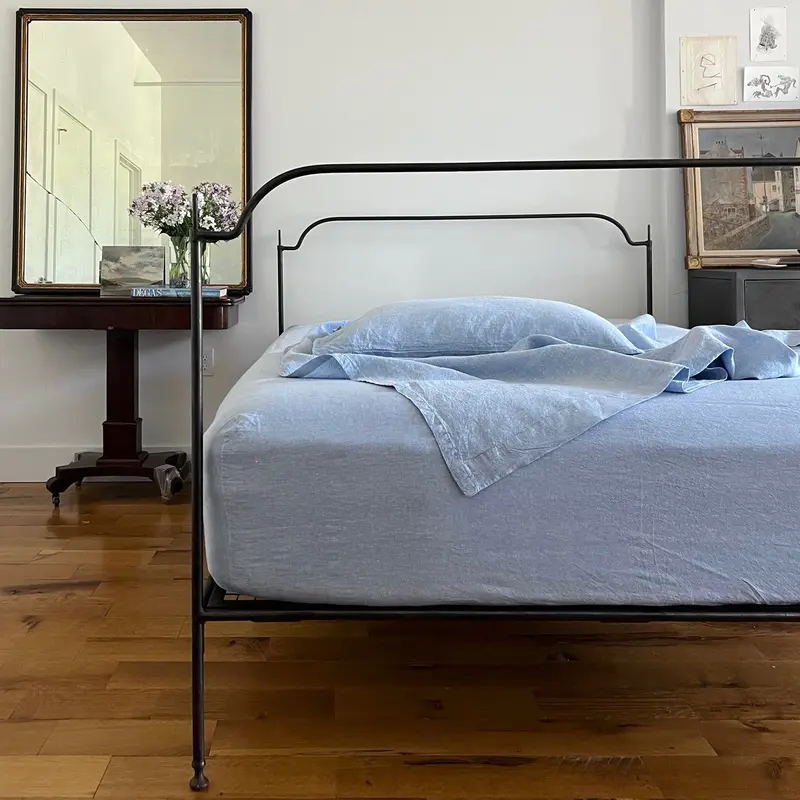 Pale Blue Linen Fitted Sheet