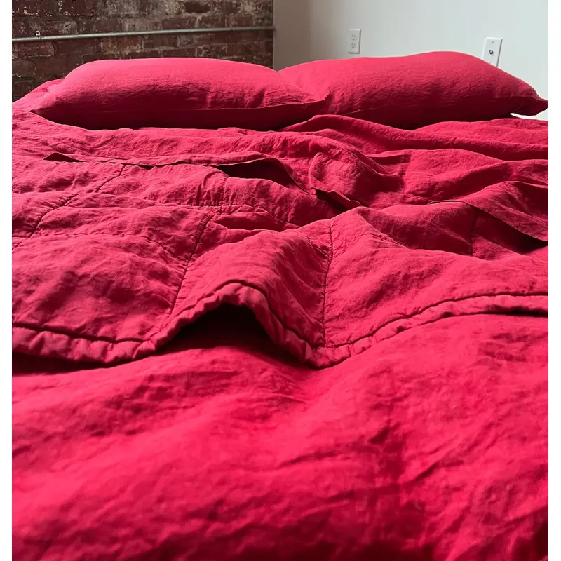 Red Quilted Linen Coverlet