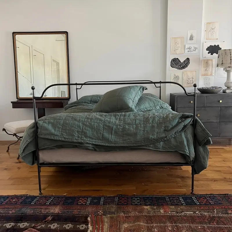 Sage Quilted Linen Coverlet