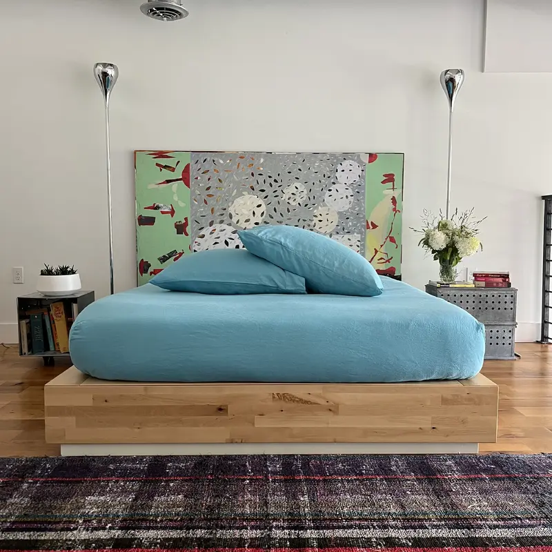 Turquoise Linen Fitted Sheet